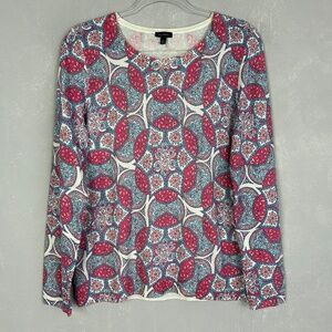 Talbots size M long sleeve crewneck lightweight sweater medallion print colorful